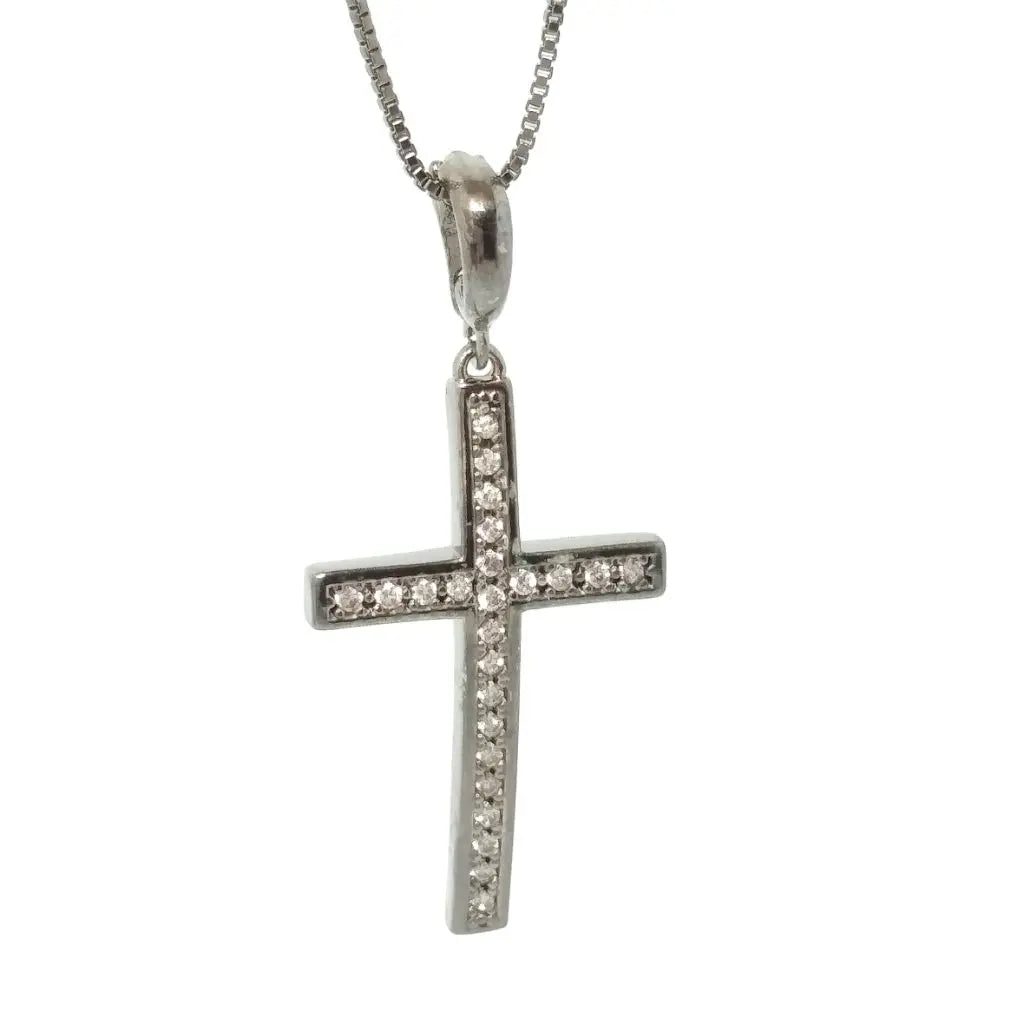 Colar Crucifixo zircônia cristal banhado em Ródio negro Majuh Semijoias Handmade