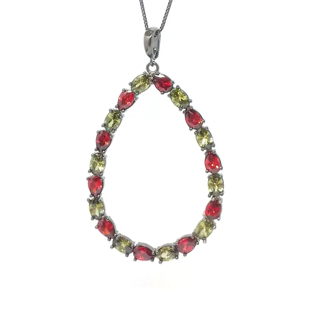 Colar Max gota zircônia verde esmeralda e rubi banhado em Ródio negro Majuh Semijoias Handmade