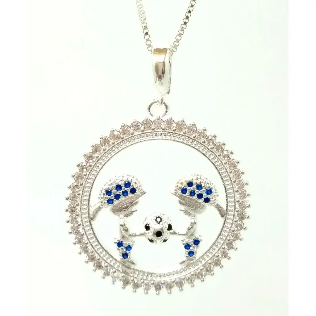 Colar Medalha Mãe e Filhos - Meninos zircônia azul cristal banhado em Prata 925 Majuh Semijoias Handmade