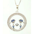 Colar Medalha Mãe e Filhos - Meninos zircônia azul cristal banhado em Prata 925 Majuh Semijoias Handmade