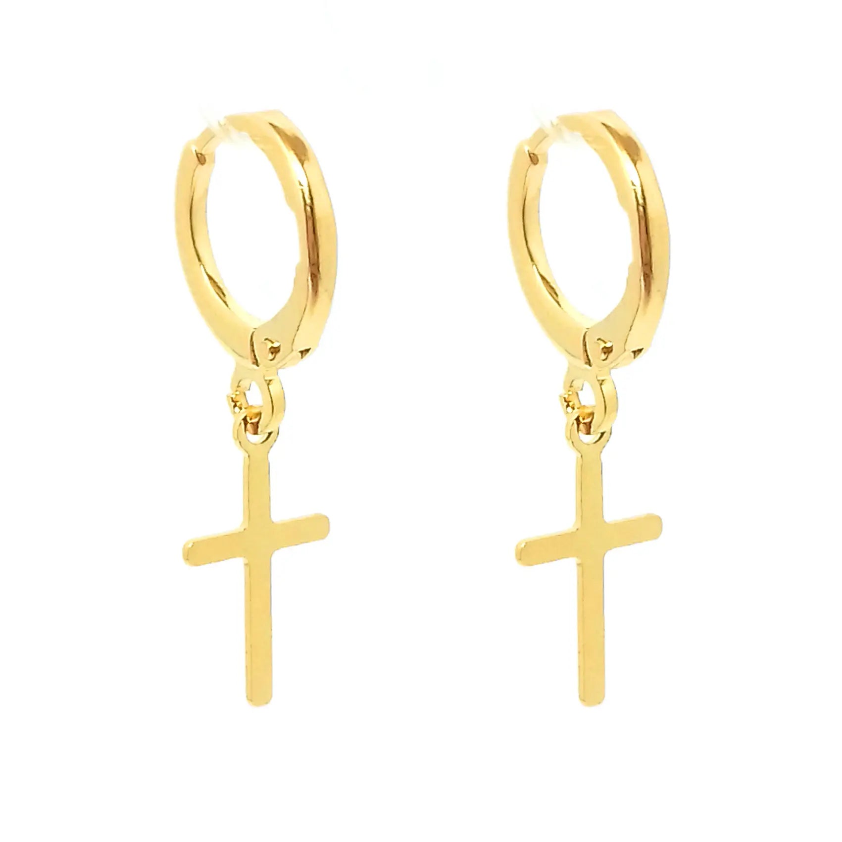 Brinco argola pingente crucifixo pequeno banhado em Ouro 18k Majuh Semijoias Handmade