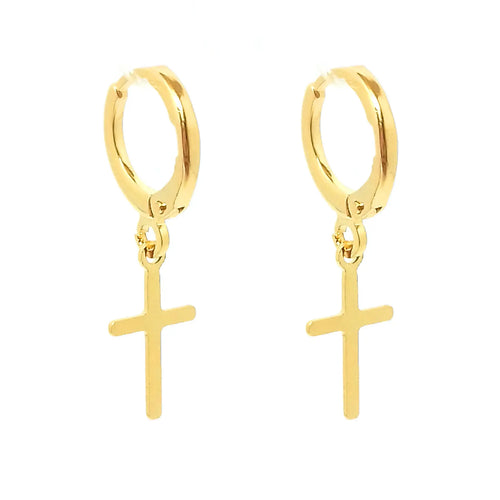 Brinco argola pingente crucifixo pequeno banhado em Ouro 18k Majuh Semijoias Handmade
