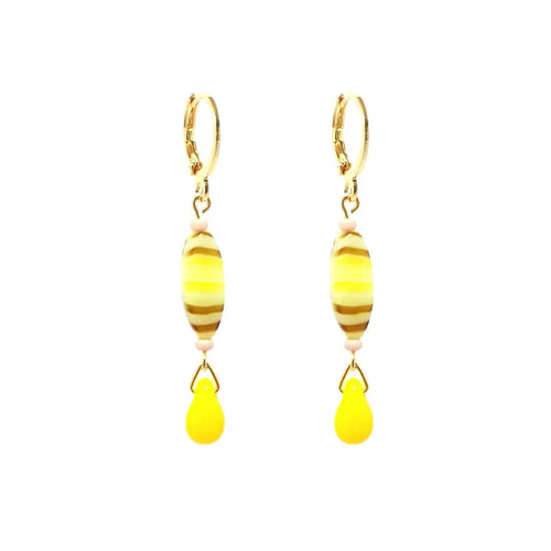Brinco argola Cléo em contas de cristal de murano amarelo banhado em ouro 18k Majuh Semijoias Handmade