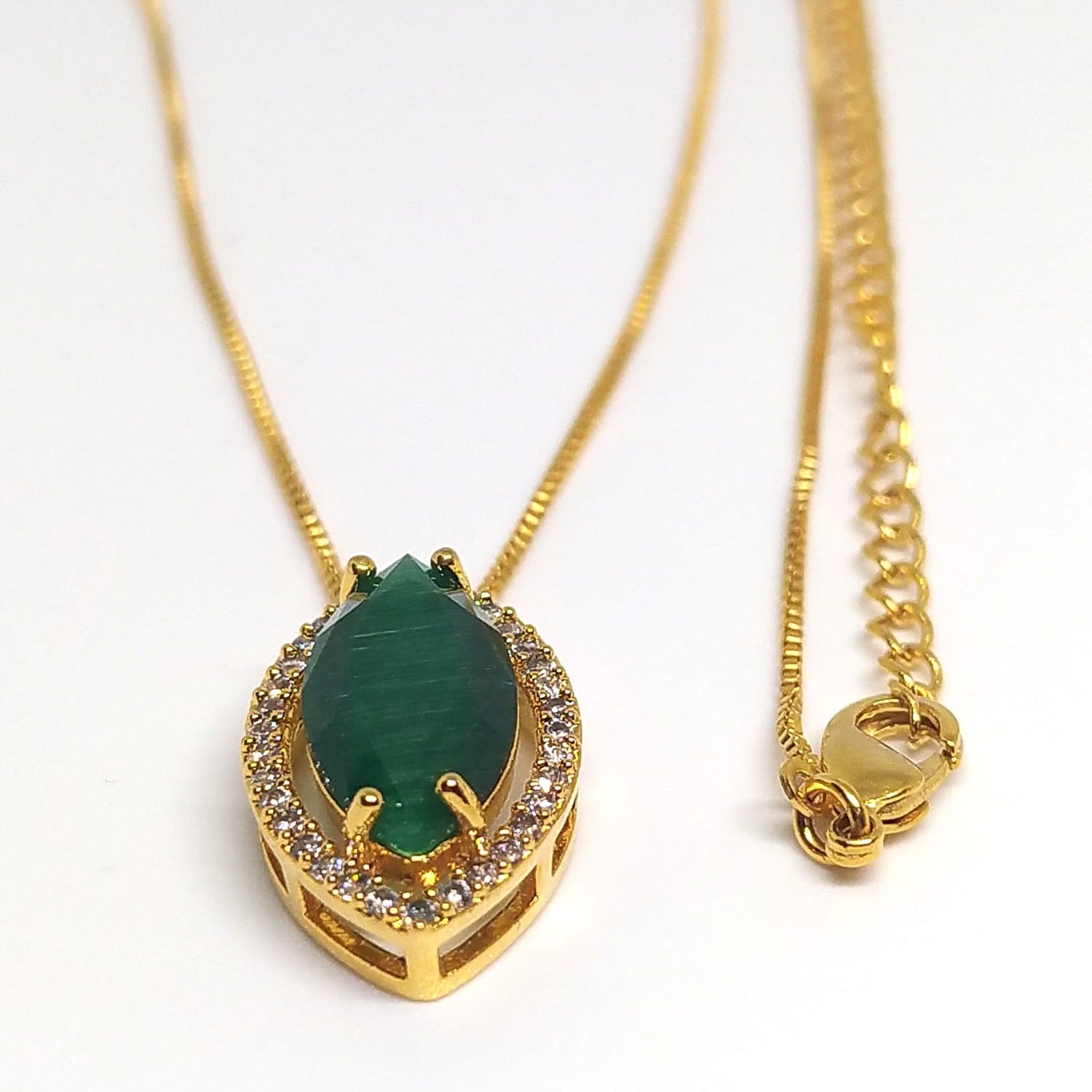 Conjunto colar e brinco zircônia verde esmeralda banhado em ouro 18k